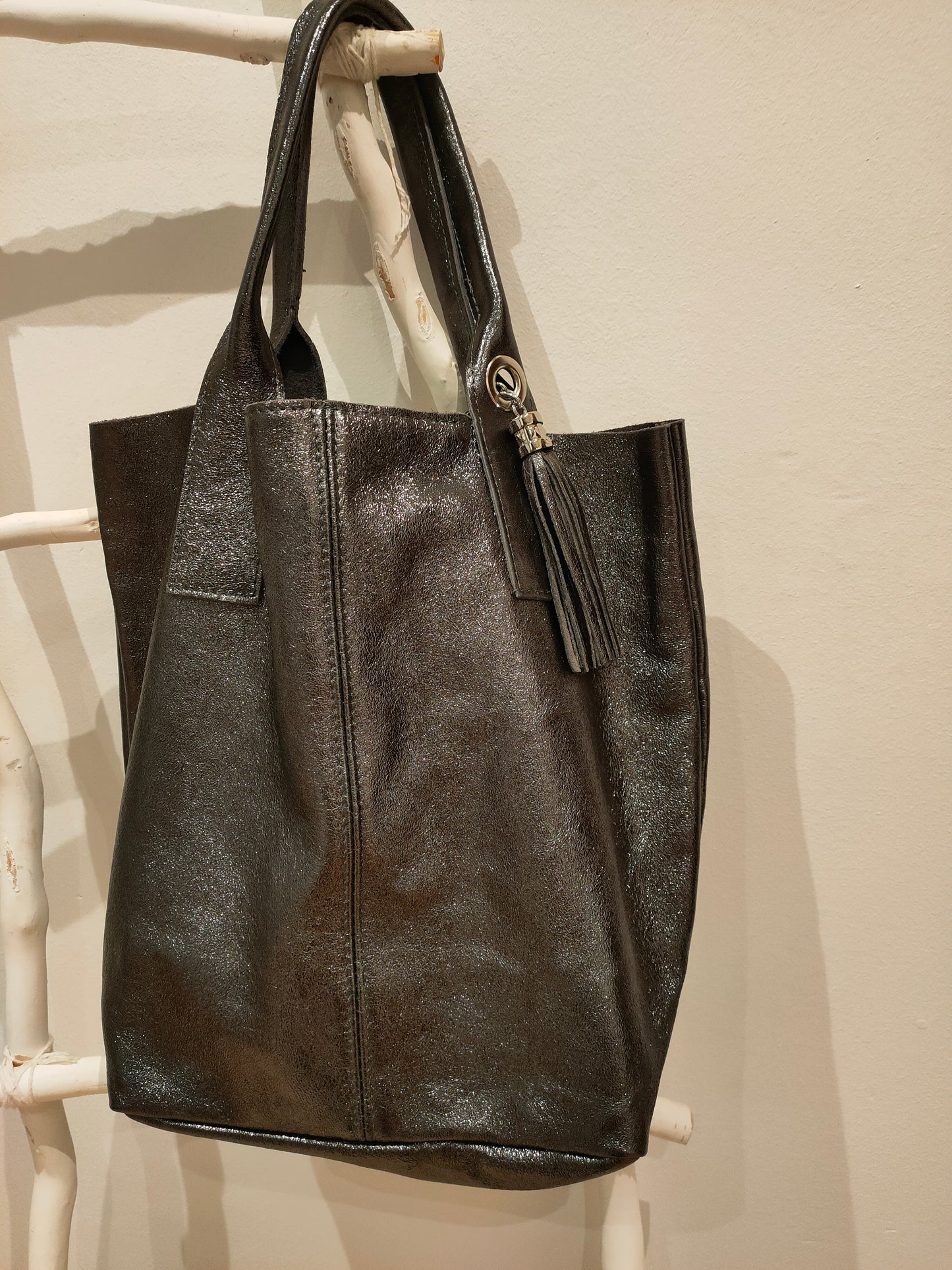 Bolso piel plata envejecida